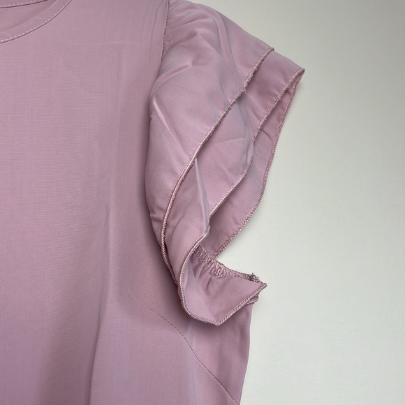 Women's Pink Ruffle Tiered Short Sleeve Crewneck Elegant Mini Dress - Picture 8 of 9